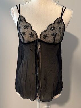 intimissimi Black Sheer Lace Tie-Front Chemise